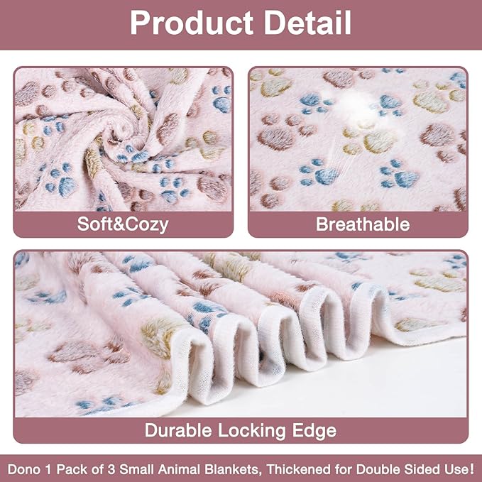 Dono 1 Pack 3 Dog Blankets for Small Dogs, Soft Fluffy Paw Print Pattern Fleece Pet Blanket Warm Sleep Mat, Puppy Kitten Blanket Doggy Mat for Dog Cat Kitten Doggy -23*16in (L(41*31"), Brown Bone)