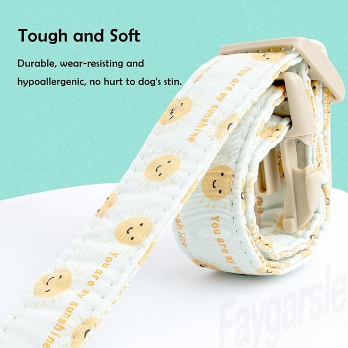 Faygarsle Sunshine Pattern Dog Collar, Adjustable Cotton Fabric, Cute Design for Small Medium Large Dogs L