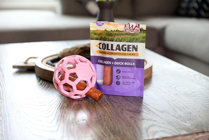 JW Pet HOL-ee Roller™, Dog Toy Puzzle Ball, Natural Rubber, Medium (4.5” Inch Diameter), Pink