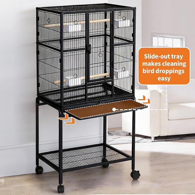 GarveeHome 62.6" H Large Bird Cage, Bird Cage with Rolling Storage Stands, Feed Bowls, Wide Tall Parrot Cage for Parakeets, Conures, Cockatiel, Cockatoo