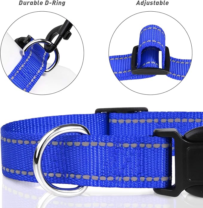 TagME Reflective Nylon Dog Collars, Adjustable Classic Dog Collar with Quick Release Buckle for Puppy, Royal Blue, 3/8in Width (XS)