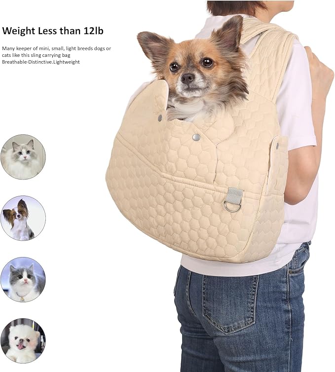 Dog Backpack Carrier for Small Dogs, Cat Carrier Sling, Front Facing Pets Chest, Adjustable Straps & Safety Lock, Hands-Free Dog Carrier, Gifts for Hiking, Biking & Daily, Fit 5-15 Lbs (Beige)