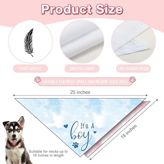 2 Packs It's a Boy and It's a Girl Gender Reveal Dog Bandana Baby Announcement Pet Triangle Scarf Accessories Pink and Blue Dog Bandana for Small Medium Large Dogs Cats