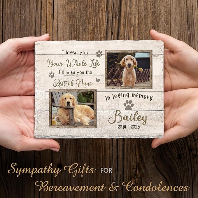 Personalized Rectangle Shaped Memorial Headstones for Dog Cat Passing Away - in Loving Memory Gifts for Condolences - Plaque Color to Show Vibrancy of Your Furry Friends for Pet Lovers
