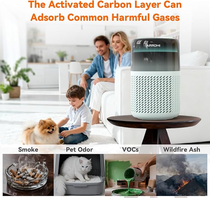 AIRROMI HEPA Air Purifier for Bedroom&Home,Pet Air Purifier for Home Pets,Removes Pet Odor,Cat Litter Smell,Dust,Smoke&Allergies,Quiet Room Air Purifier with Scents,360°Air Cleaner,A2005 Turquoise