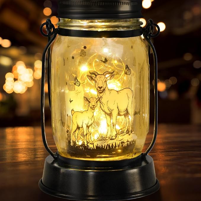 Goat Gifts for Women/Men Goat Solar Lanterns Mom Birthday Animal Lovers Lantern Animal Memorial Lights Solar Garden Decoration for Yard, Patio,Backyard,Porch Torches