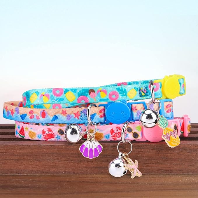 PUPTECK Summer Cat Collars Breakaway with Bell - Pet Collar 3 Pack for Girl Boy Kittens Puppies and Small Pets