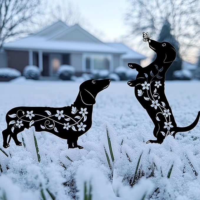 Dog Garden Decor for Outside, Dachshund Gifts for Dog Lovers, Rust Proof Metal Black Silhouette Decorative Garden Stakes for Yard, Patio, Lawn Decorations, Dachshund Outdoor Decor Yard Art