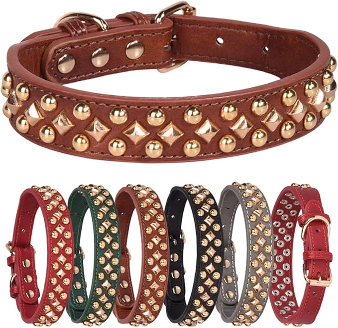 Spiked Dog Collar Soft Pu Leather Mushrooms Rivet Spike Studded Puppy Adjustable Pet Collars for Small Breeds (M, Green3)