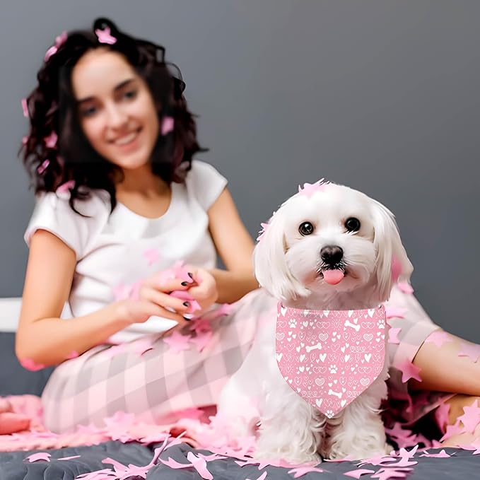 Valentine's Day Dog Bandana, 2 Pack Adjustable Holiday Party Birthday Pets Valentine Day Bandana Mother's Day Triangle Bibs Cat Scarf Set