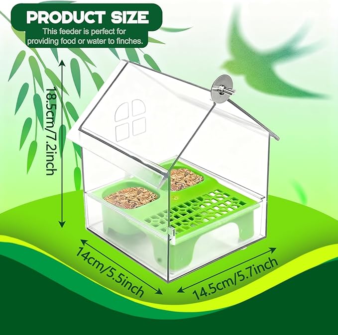 Pull-Out External Parrot Feeder, No Mess Bird Feeder, Decorative Transparent Bird Bath Tub with Two Food Slots, Easy to Fill Hold and Clean, Suitable for Parrot & Finch