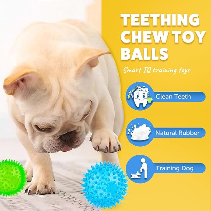 Puppy Toy 2.5” Squeaky Dog Balls Toys and Spikey Dog Ball for Aggressive Chewers for Small Dogs Dog Balls for Clean Teeth and Training （12 Pack）