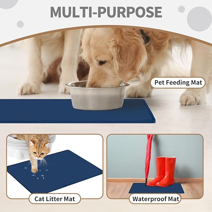 WePet Non-Slip Waterproof Pet Feeding Mat, 20x12 Inch - Silicone Dog & Cat Food Mat with Raised Edge to Stop Food Spills and Water Spills - Dishwasher Safe, Easy Clean