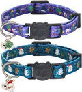 Christmas Cat Collar, Cotton 2 Pack Cat Collar with Bells, Breakaway Collars for Girl Boy Kittens, Santa