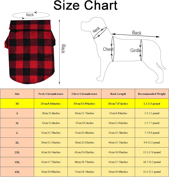 Tongcloud 3 Pack Plaid Puppy Cat Shirt - Cute Dog & Cat Shirts for Extra Large Dogs & Cats - Birthday Party & Holiday Photo