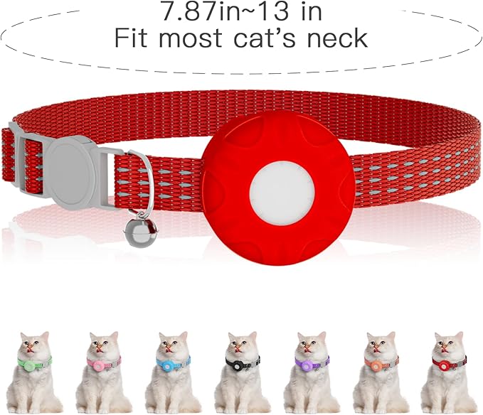 Cat Tracker,Pet Tracker for Cats Compatible with Apple Find My App(Only iOS),Waterproof Tracker Cat Collar with Safety Elastic Buckle,No Monthly Fee,Works with Any Collar (Red)