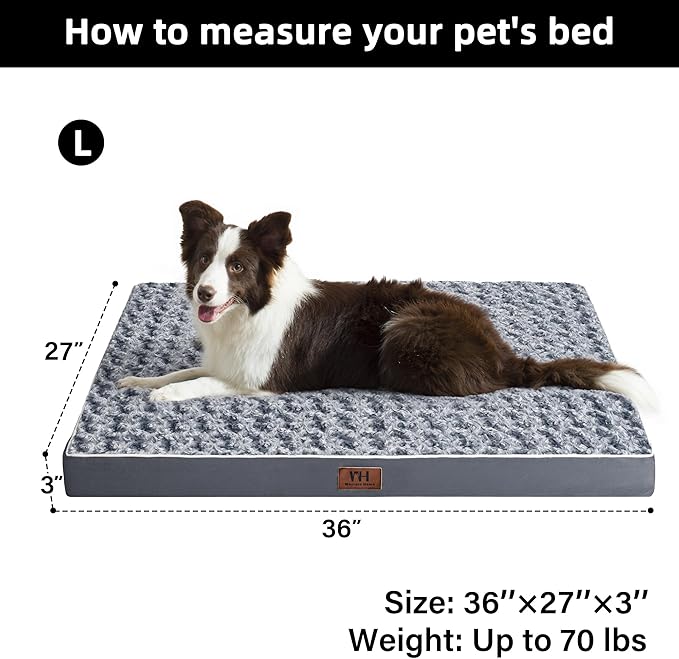 WESTERN HOME WH Large Dog Bed for Large, Jumbo, Medium Dogs, Orthopedic Pet Bed Waterproof Mattress with Removable Washable Cover, Thick Egg Crate Foam Dog Bed with Non-Slip Bottom