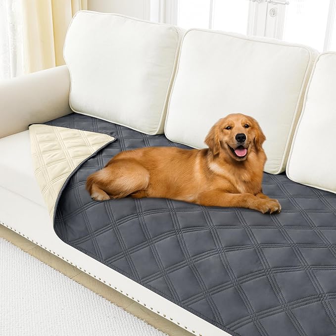 Smiry Waterproof Dog Bed Cover Blanket 40x80, Soft Reversible Pet Blanket, Washable Leakproof Cats Dogs Couch Cover for Sofa, Couch, Furniture, Dark Grey/Beige