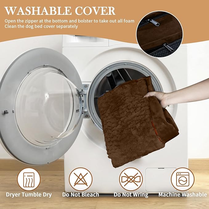 Comfort Expression Orthopedic Dog Bed for Large Dogs 38x25 Inch, Waterproof Supportive Egg Crate Foam Large Pet Bed with Removable Bolsters, Dog Couch with Washable Cover & Non-Slip Bottom, Dark Brown