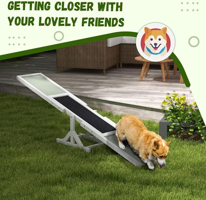 71" Dog Agility Seesaw Outdoor for Training and Exercise, Wooden Platform Dog Agility Training Equipment - Dog Obstacle Course Backyard Run Game Toy (White)