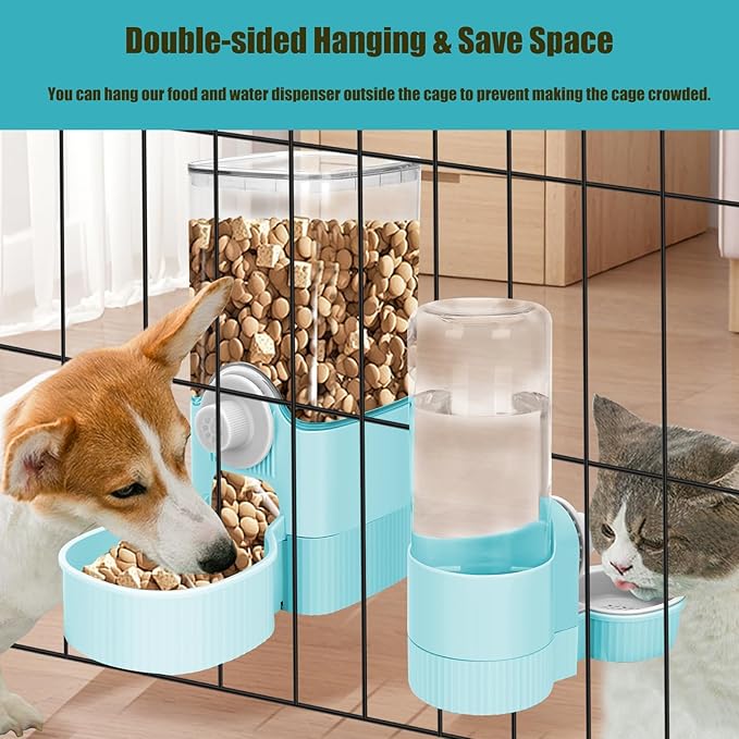 GPY Automatic Hanging Gravity Pet Feeder and Water Dispenser Set ，Automatic Rabbit Feeder and Dog Water Dispenser for Dogs Cats Pets Animals Large Capacity (Blue Water Feeder&Food Feeder) (Blue)