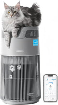 WiseSky Pet Air Purifier for Cat Owners, High-Efficiency Air Purifier for Cat Hair Dander Smoke Litter Odor in Large 1644 Sq Ft Room, 360° HEPA Filtration, Smart App, Quiet Pet-Friendly Design, Grey