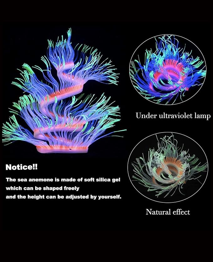 4 Pieces Aquarium Fish Tank Decorations with Glowing Effect, Silicone Glow Artificial Ornament Coral Reef Plants for Aquarium Decoration Small and Large Fish Bowl Decor Accessories