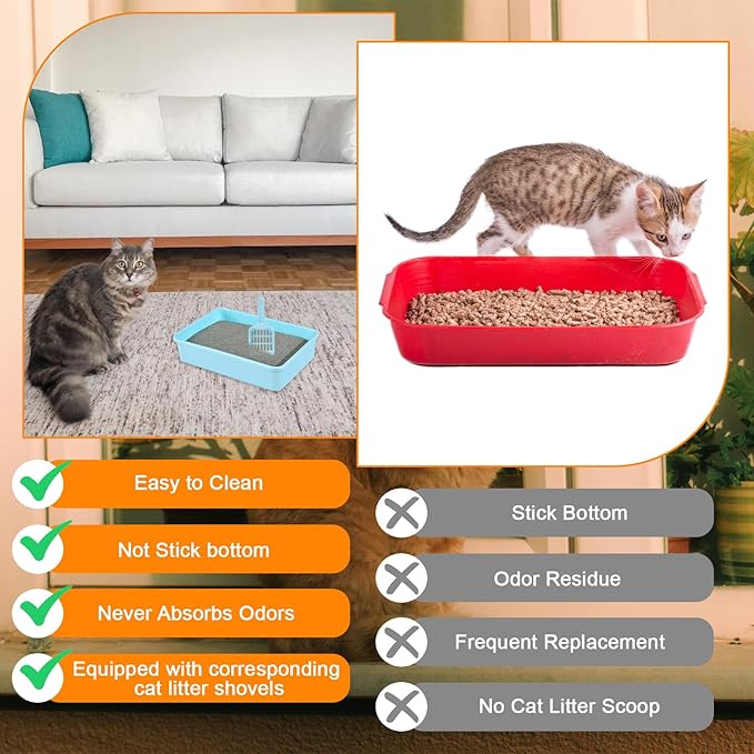 6 Set Small Cat Litter Box Kitten Litter Pan 12.3" x 8.5" x 2.7" Rabbit Plastic Litter Tray with 6 Scoop for Easy Cleaning, Hamster/Guinea Pig/Hedgehog Travel Toilet Pan