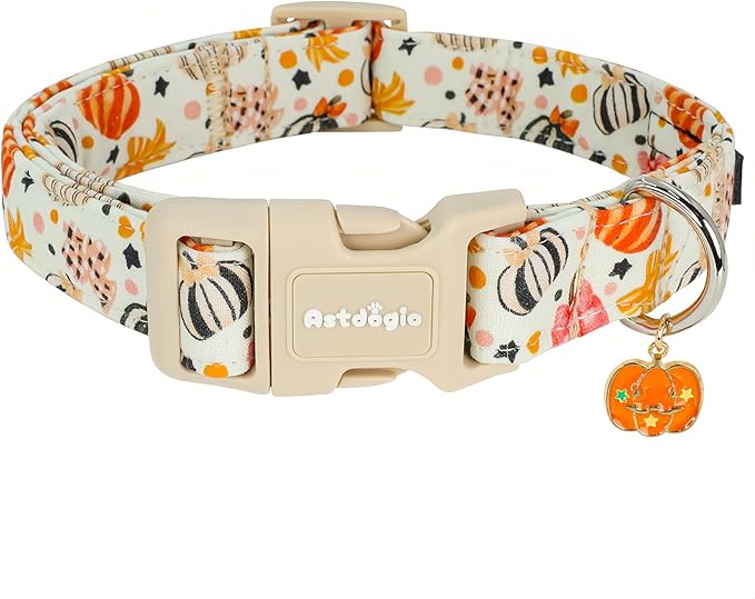 Halloween Dog Collars, Fall Dog Collar for Dogs, Fun Multi-Color Pumpkin Dog Collars for Medium Dogs, Adjustable Cotton Meiudm Dog Collar Puppy Collar for Halloween & Thanksgiving