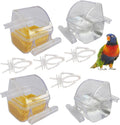 4 Pack Bird Feeders for Cage No Mess Parakeet Food Bowl with Cover Clear Hanging Parrot Water Dispenser Perch Cup Waterer Bird Dishes Seed Cage Cups Slot Replacement Feeder Bowls