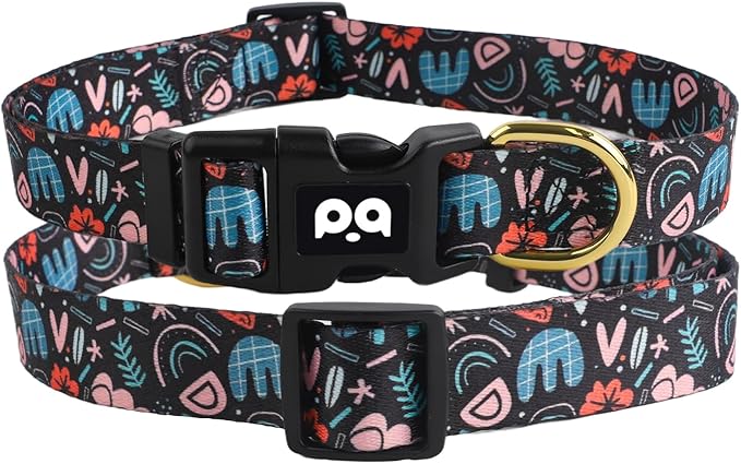 QQPETS Adjustable Soft Dog Collar: Print Flower Pink Multicolor Cute Patterns for XS Small Medium Large Pet Girl Boy Puppy Walking Running Training