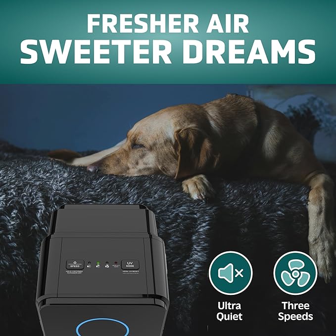 GermGuardian 5-In-1 HEPA Air Purifier for Home, Pet Air Purifier with HEPA Air Filter & UV-C Light, AC4300BPTCA, 743 Sq. Ft., 22'' Tower, Black