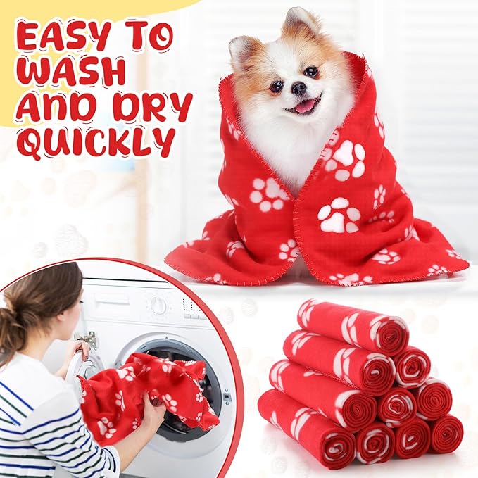 Tatuo 10 Pieces Pet Blankets with Paw Print Dog Cat Fleece Blankets Soft Warm Sleep Mat Pad Bed Cover for Kitten Puppy and Other Small Animals, 24 x 28 Inch(Passionate Color)