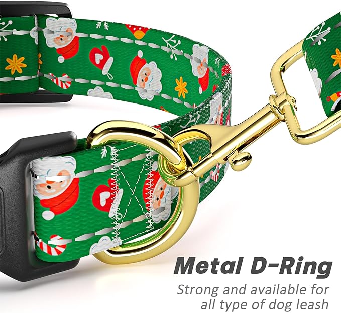 Reflective Dog Collar, Cute Christmas Style Dog Collar for Small Dogs, Soft Nylon Puppy Collar for Boy and Girl Female Dog, Adjustable Heavy-Duty Pet Collars with Quick Release Buckle, Green