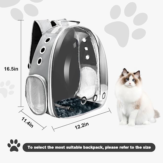 Cat Backpack Carrier, Pet Cat Carrier with Ventilated Design for Carrying Puppy Cats, Pet Carrier Backpack for Traveling/Hiking/Camping/Outdoors Airline Approved Travel Carrier(Grey)