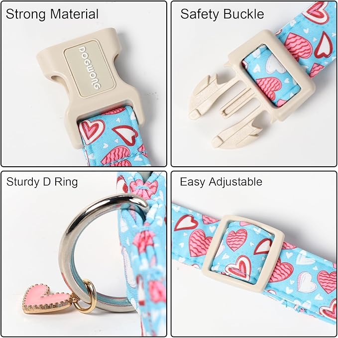 DOGWONG Blue Heart Dog Collar, Cute Valentine Collar, Valentine's Day Dog Collar with Strong Plastic Buckle for Small Medium Large Dogs,S