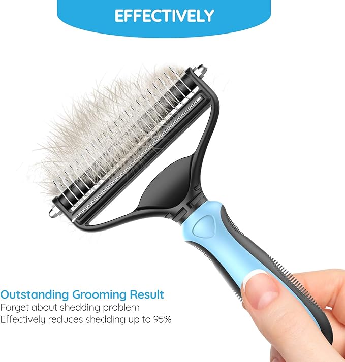 Dog Brush and Cat Brush – 2 Sided Pet Grooming Tool for Deshedding, Mats & Tangles Removing – No More Nasty Shedding and Flying Hair