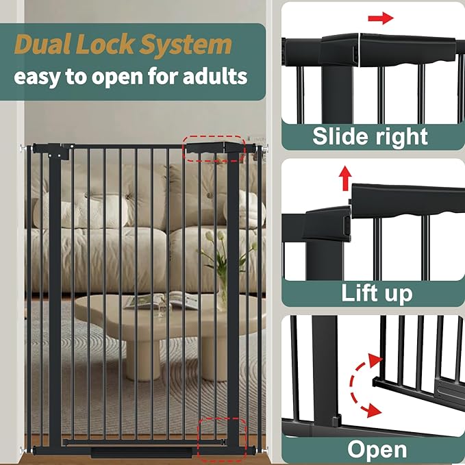 40.55" Tall, 53.74-61.61 Inch Wide, 1.37" Ultra Narrow Spacing Dog Pet Baby Gate Indoor for Doorway Hallway, Pressure Mounted 54 55 56 57 58 59 60 61 Inches Wide Black