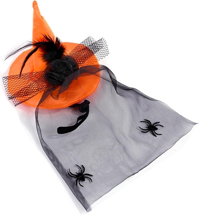 Lionheart Glory Halloween Dog Cat Witch Hat - Bat Gauze Headscarf or Veil Headdress - Funny Adjustable Soft Elegant Pet Headgear - For Halloween Party Accessories