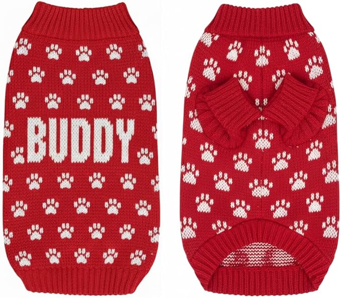 Custom Pet Knit Sweater with Name Personalized Dog Cat Outfit Paw Pattern Winter Warm Clothing for Puppies Kittens Holiday Birthday Gift Keepsake Comfortable Everyday Wear