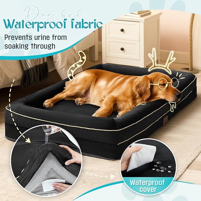 Waterproof Memory Foam Dog Beds for Small Dogs Non-Slip Orthopedic Dog Beds Washable Couch Pet Bed with Removable Cover (Black, Small)