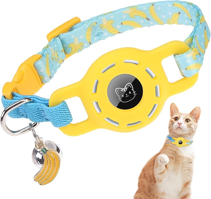 BINGPET AirTag Cat Collar with Bells, Upgraded Safety Elastic Cat Collar with Airtag Cat Collar Holder, Anti-Lost Cat Collars for Girl Boy Cats, Anti-Suffocation Kitty Puppy Collars