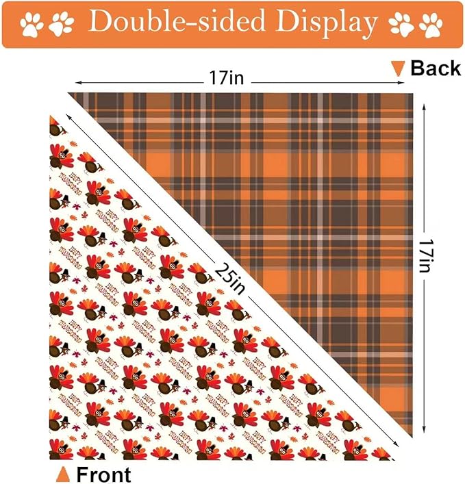 Thanksgiving Dog Bandana 2 Pack, All 4 Patterns Pumpkin Turkey Dog Scarf, Fall Autumn Leaves Pet Thanksgiving Bandanas for Medium Large Dogs, Triangle Reversible Fall Pet Scarf