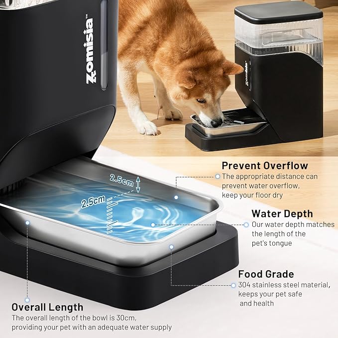 Gravity Cat Water Dispenser 6L with Stainless Steel Bowl, Automatic Water Bowl Dispenser for Cats, 1.6 Gallon Pet Waterer 100% BPA Free, Black