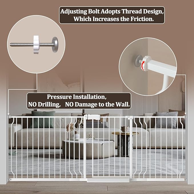 WAOWAO Baby Gate 43.3-52.75" Extra Wide Pressure Mounted Walk Through Swing Auto Close Safety White Metal Toddler Kids Child Dog Pet Puppy for Stairs,Doorways,Kitchen