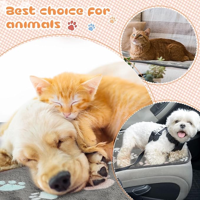 Tatuo 4 Pcs Dog Blanket for Pet Cat Blankets Indoor Puppy Teething Stuff Toys Paw Print Fleece Soft Blanket Sleep Mat for Guinea Pig Cage(Dark Gray,X-Large(41 x 30 Inch),Square)