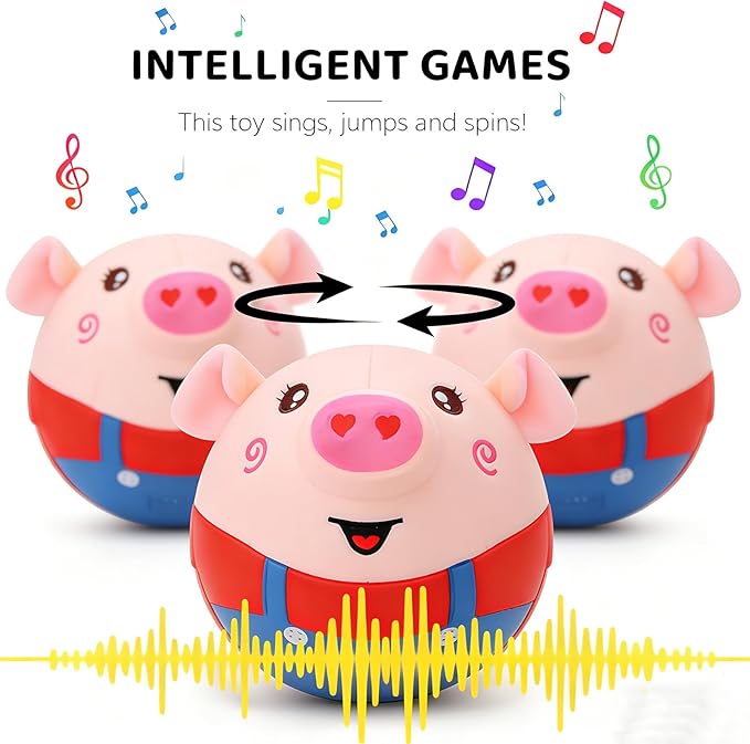 Interactive Dog Toys,Active Moving Pet Plush Toy with Recording and Music Modes, Jumping Squeaky Song shaking Interactive Dog Ball,Rechargeable Dog Toys to Keep Them Busy, Plush Pet Toy(Smile Red Pig)