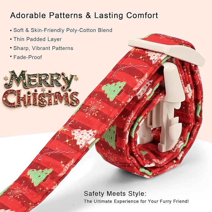 Christmas Dog Collar - Cute Red Christmas Tree Festive Puppy Collar with Safety Buckle, Soft Adjustable Holiday Dog Collars for Small Medium Large Dogs M