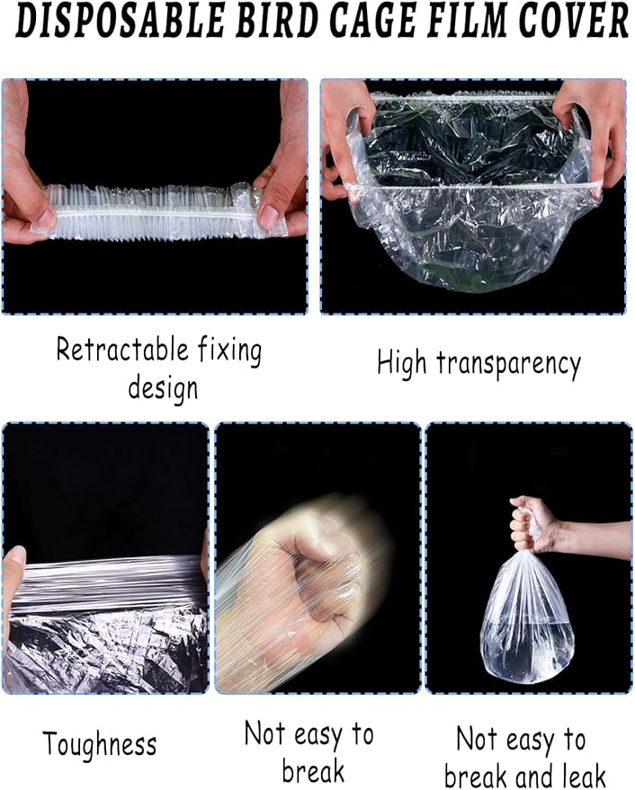 Disposable Bird Cage Liners - Clear Plastic Parakeet Liner Bags - 100 Pcs Universal Film for Finches, Canaries, Cockatiels