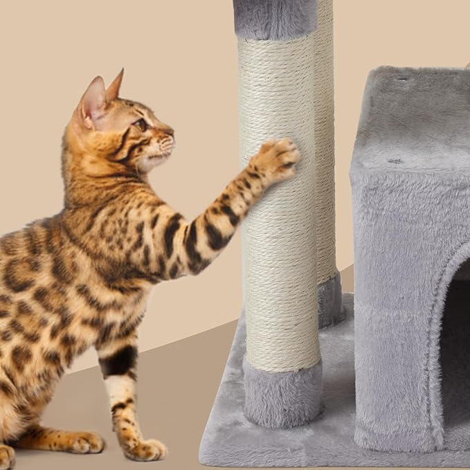 FISH&NAP Cute Cat Tree Kitten Cat Tower for Indoor Cat Condo Sisal Scratching Posts with Jump Platform Cat Furniture Activity Center Play House Grey